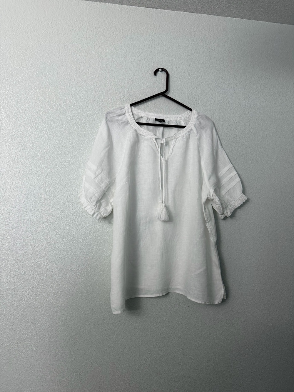 Tahari White Tassel Tie Peasant Blouse - Women Tops SZ XL
